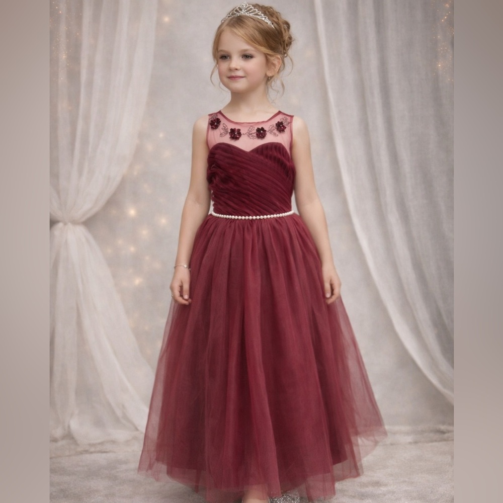 NWT Girls burgundy pageant party dress size 8